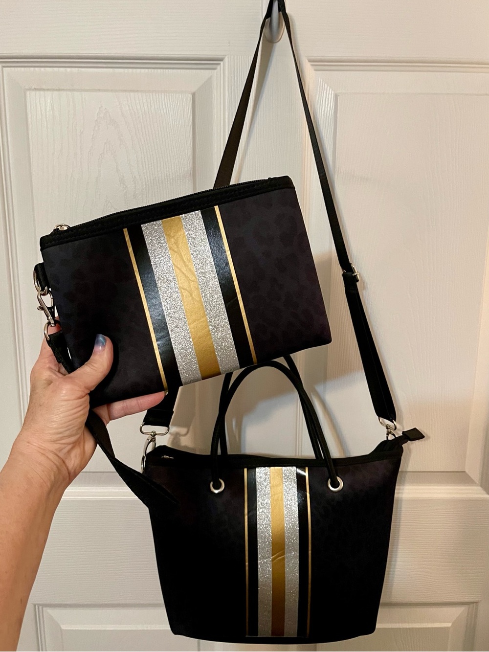 EUC TAYLOR GRAY NEOPRENE BAG AND WRISTLET BUNDLE BLACK AND GRAY LEOPARD